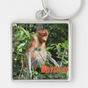Borneo Proboscis - nyckelkedja Fyrkantig Silverfärgad Nyckelring