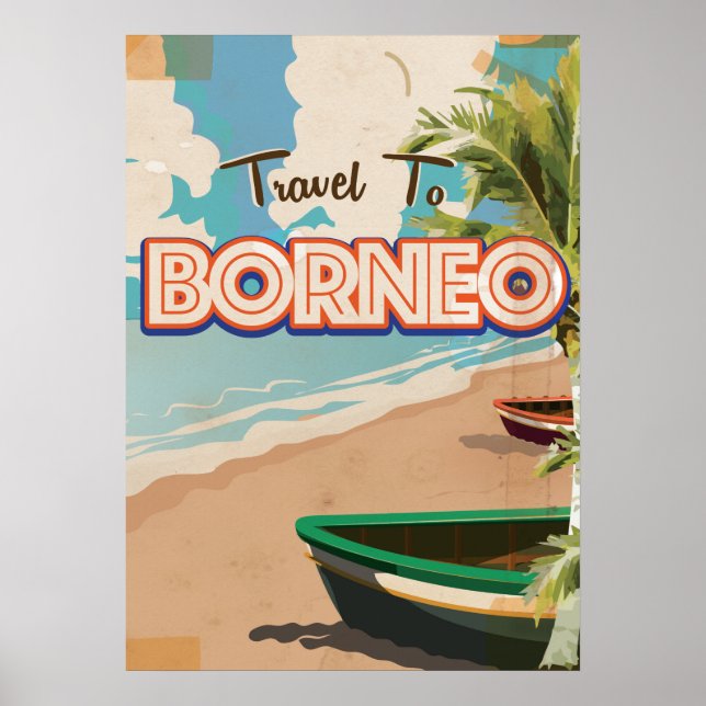 Borneo vintage resor poster konst. (Framsidan)