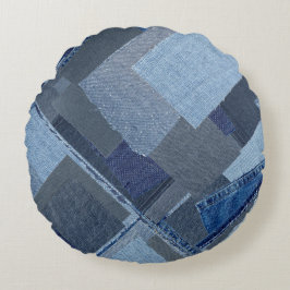 Boro Boro Blue Jean Patchwork Denim Shibori Rund Kudde