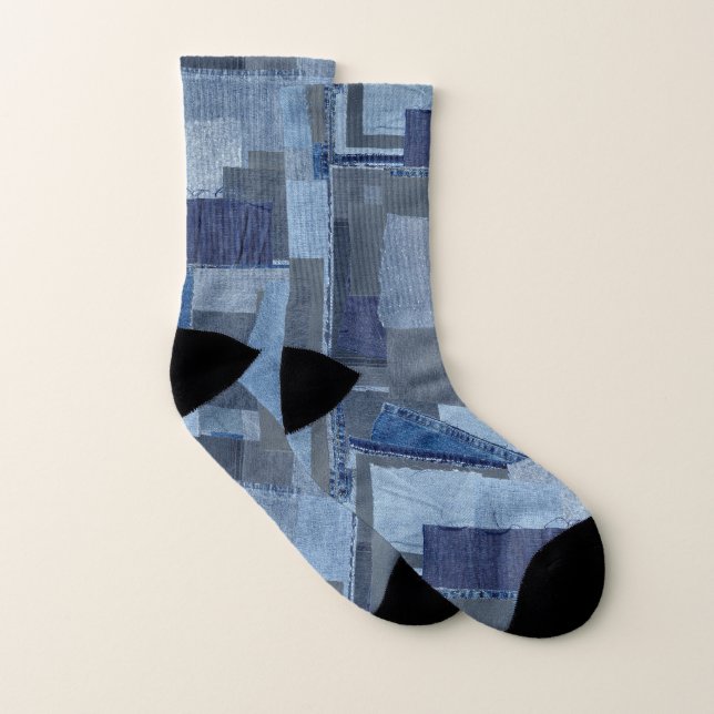 Boro Boro Blue Jean Patchwork Denim Shibori Strumpor (Par)