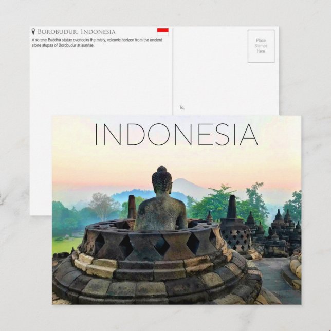 Borobudur, Indonesien Reseskickkort Vykort (Fram/baksida)