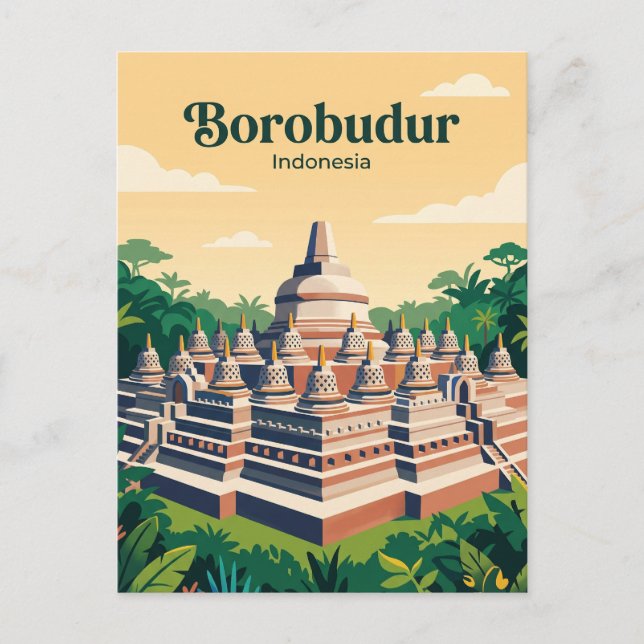 Borobudur Indonesien Vykort (Framsida)