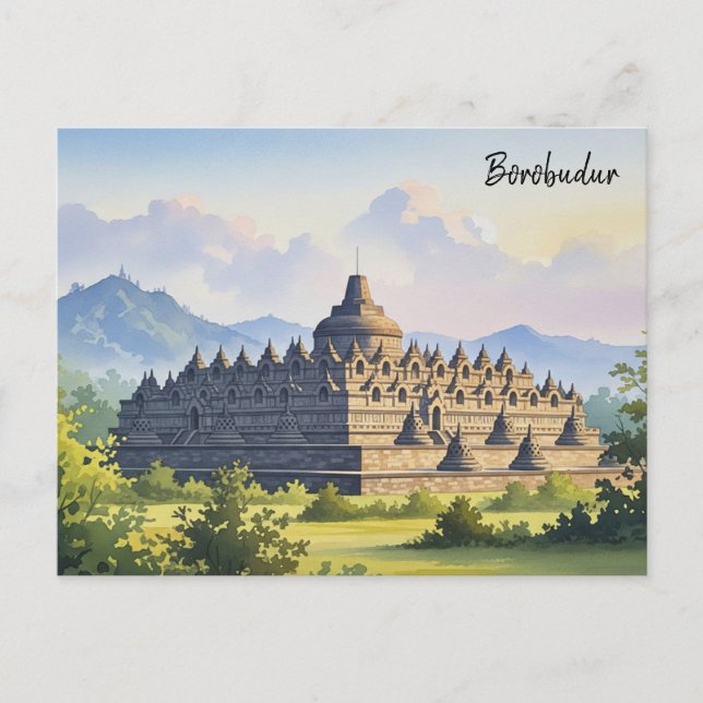 Borobudur Indonesiens resa Vykort (Framsida)