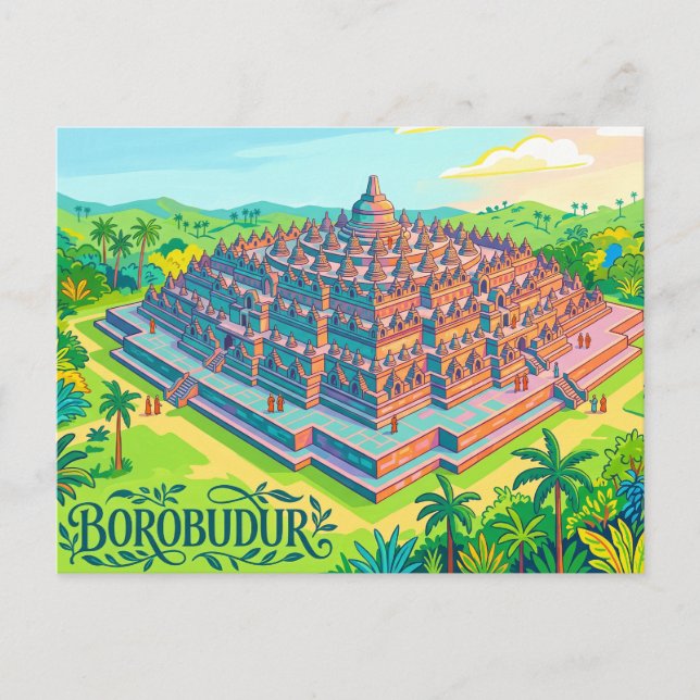 Borobudur-templet Indonesien Vykort (Framsida)