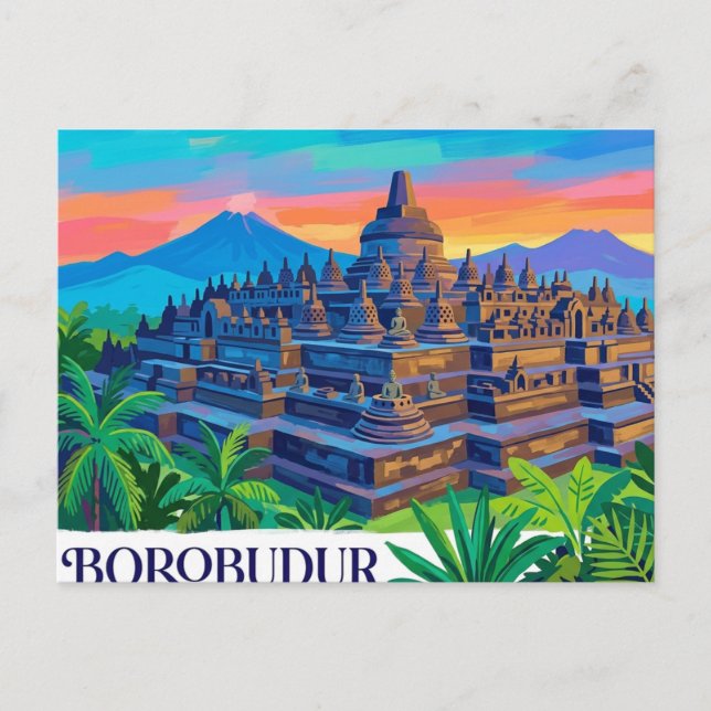 Borobudur-templet Indonesien Vykort (Framsida)