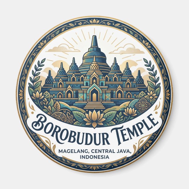 Borobudurtemplet Indonesien Magnet (Framsidan)