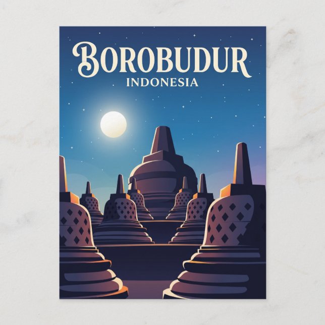 Borobudurtemplet Indonesien Vykort (Framsida)