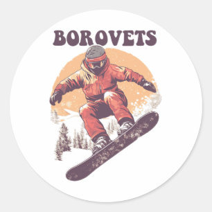 Borovets: Bulgarien Retro Snowboard Runt Klistermärke