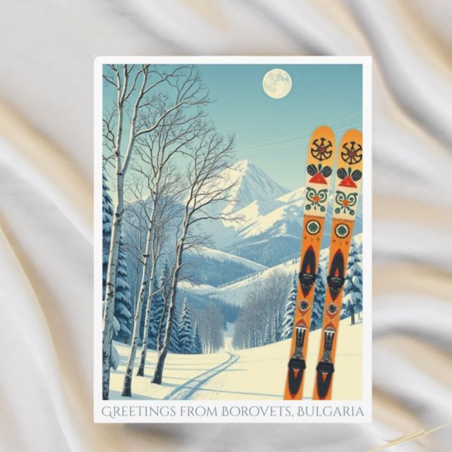 Borovets, Bulgarien skidsemester retro vykort (Skapare uppladdad)