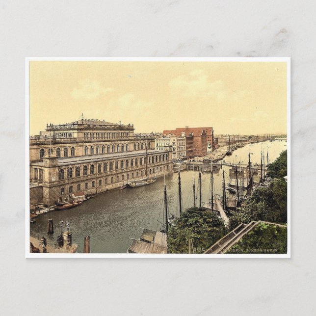 Börsen och hamnen, Konigsberg, Ostpreussen, G Vykort (Framsida)