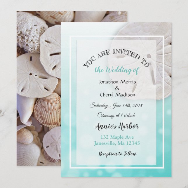 Börsinbjudningar till Teal Sand Dollar Beach Theme Inbjudningar (Fram/baksida)