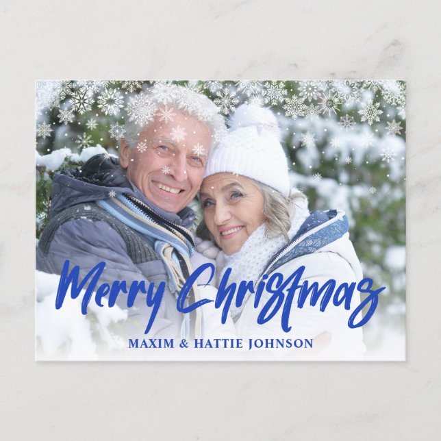 Borsta Script God Jul Snöflingor Foto Helg Vykort (Framsida)