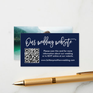 Borsta Skrift Bröllopswebbplats QR Foto Blå Tilläggskort