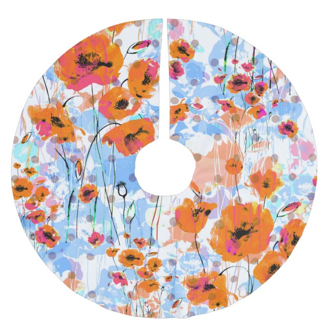 Borstad Poppies: Abstrakt Blommigt Struktur Julgransmatta Borstad Polyester (Framsidan)