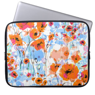 Borstad Poppies: Abstrakt Blommigt Struktur Laptop Fodral