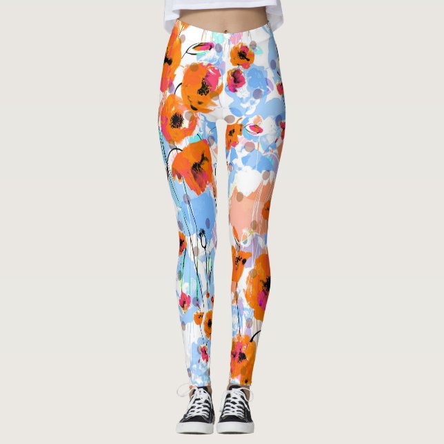 Borstad Poppies: Abstrakt Blommigt Struktur Leggings (Framsida)
