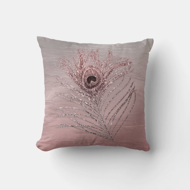 Borstade Ombre med glitterpåfågeln Feather1 Kudde (Framsida)
