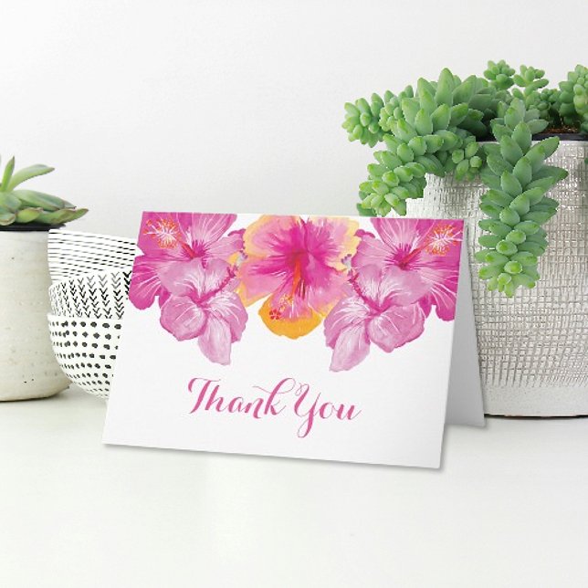 Borstat blom- tackkort för hibiskus (Brushed Hibiscus Floral Wedding Thank You Card)
