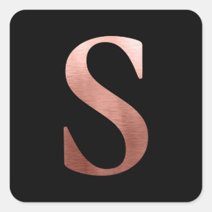 Borstat Metall Rosa Guld Monogram S Svart Fyrkantigt Klistermärke