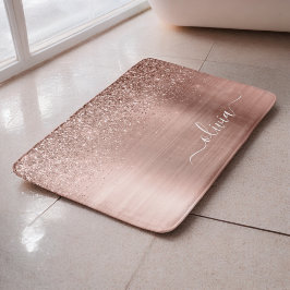 Borstat Metall Rosa Guld Rosa Glitter Monogram Badrumsmatta