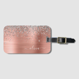 Borstat metall Rosguld Silver Glitter Monogram Bagagebricka