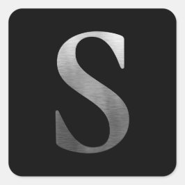 Borstat metall silver monogram S svart Fyrkantigt Klistermärke