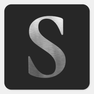 Borstat metall silver monogram S svart Fyrkantigt Klistermärke