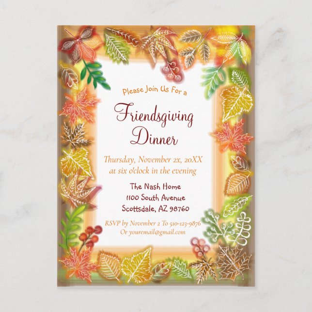 Borste Konst av höstfärger för Thanksgiving Vykort (Framsida)