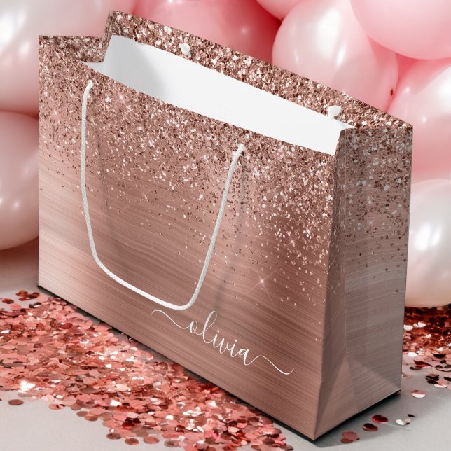 Borstmetall Roséguld Rosa Glitter Monogram (Skapare uppladdad)
