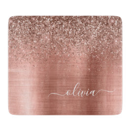 Borstmetall Roséguld Rosa Glitter Monogram