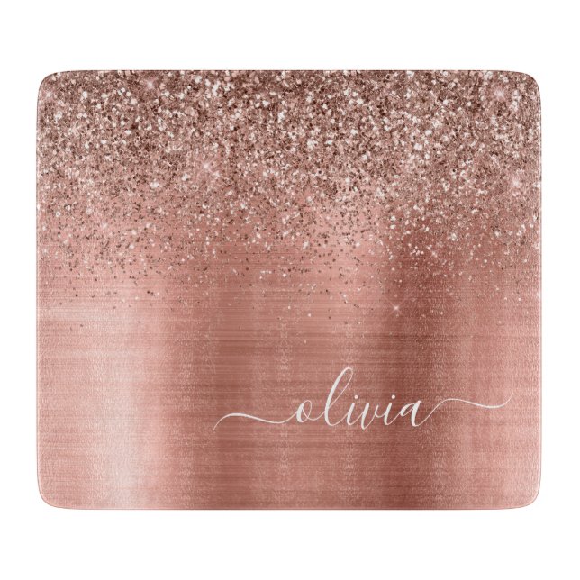 Borstmetall Roséguld Rosa Glitter Monogram (Framsidan)