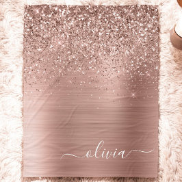 Borstmetall Roséguld Rosa Glitter Monogram Fleecefilt