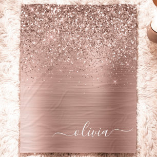 Borstmetall Roséguld Rosa Glitter Monogram Fleecefilt