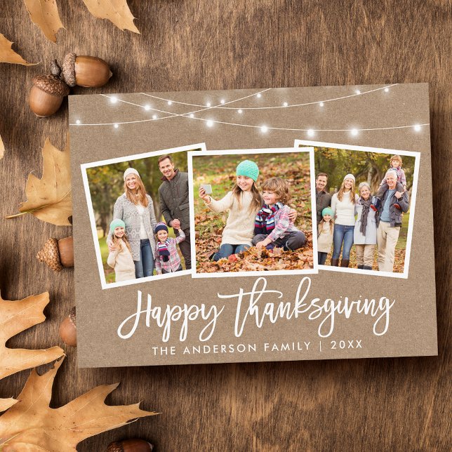 Borstskrift Kraftljus 3 Foto Thanksgiving Vykort (Customize to change your personalized text size or text style.)