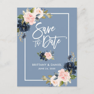 Borstsprut Save the Date Dammig Blå Rosa Blommig Meddelande Vykort