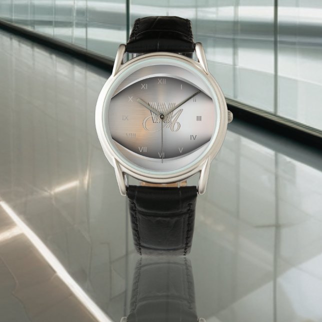 Borststålsur med graverad monogrammönster armbandsur (Skapare uppladdad)