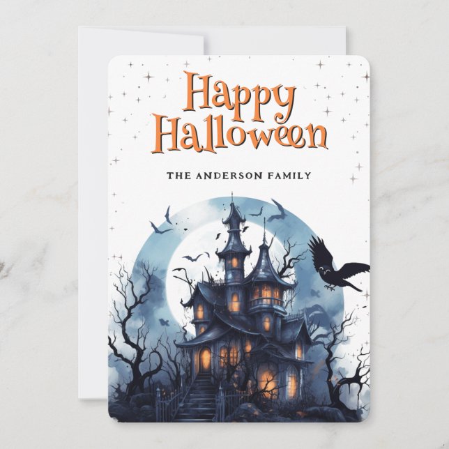 Bort House Raven Fladdermus Happy halloween Card Julkort (Framsida)