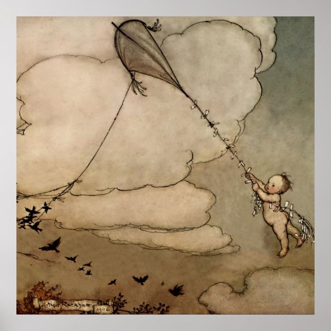“Bort på en Drak” av Arthur Rackham Poster (Framsidan)