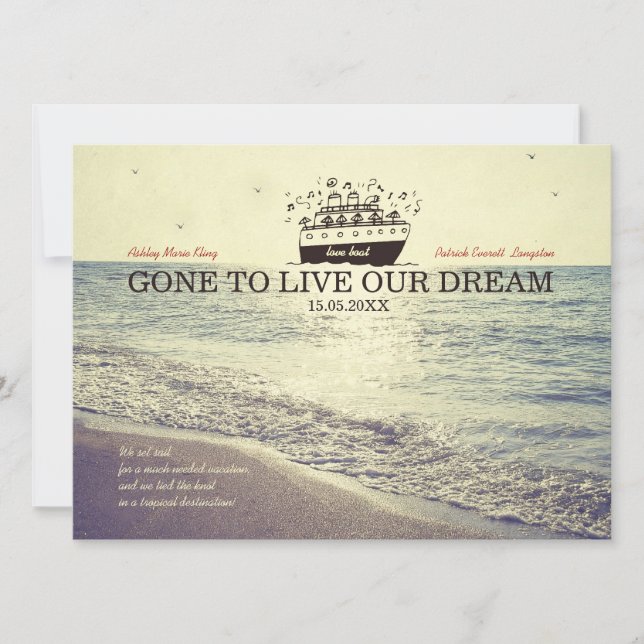 Borta att leva vår dröm - Bröllopsinbjudning Inbjudningar (Framsida)
