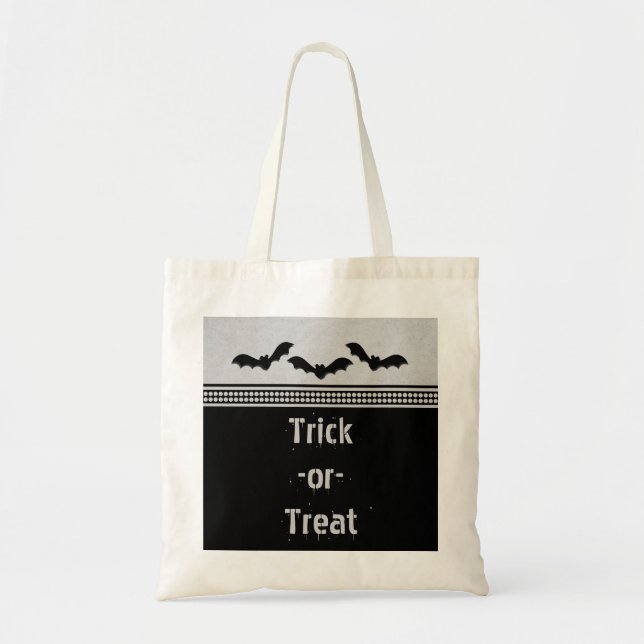 Borta Batty Halloween Bag, lätt Grått Tygkasse (Framsidan)
