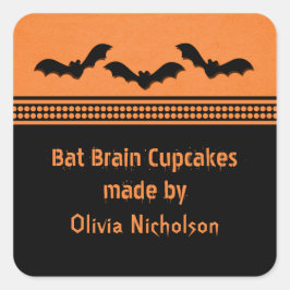 Borta Batty Halloween Baking Stickers, Orange Fyrkantigt Klistermärke