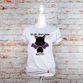 Borta Batty Halloween Black Kitten med Fladdermus Tee