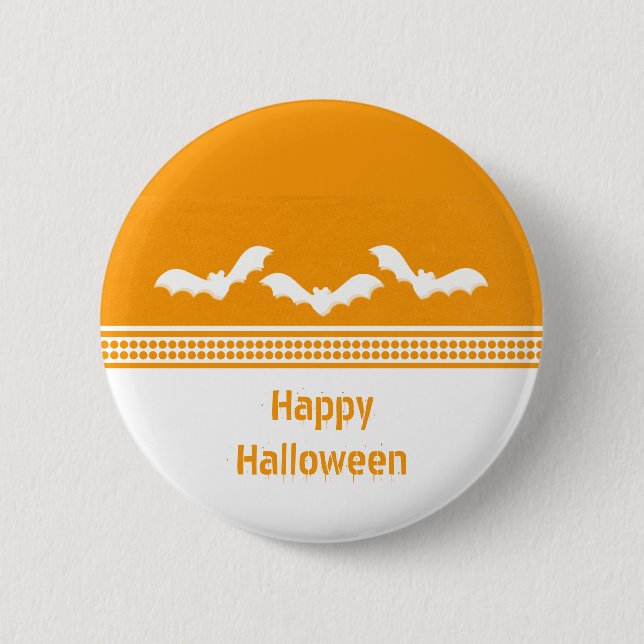 Borta batty Halloween-knapp, Orange och vit Knapp (Framsida)
