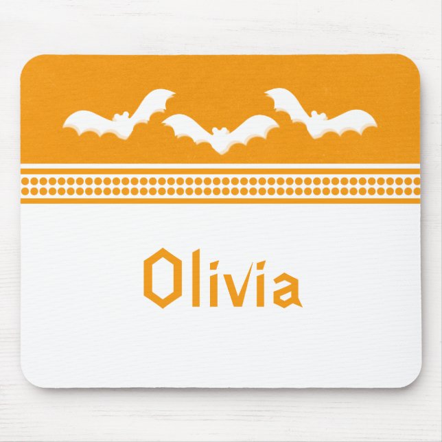 Borta Batty Halloween Mousepad, Orange & White Musmatta (Framsidan)