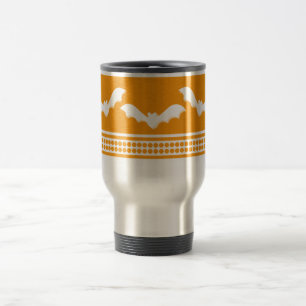 Borta Batty Halloween Mugg, Orange och vit Resemugg