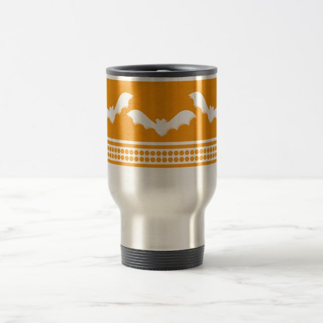 Borta Batty Halloween Mugg, Orange och vit Resemugg (Center)