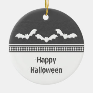 Borta Batty Halloween-prydnadsämne, Mörk Grått Julgransprydnad Keramik