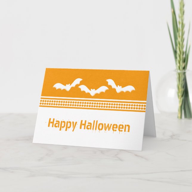 Borta battyhalloween-kort, Orange och vit Kort (Framsida)