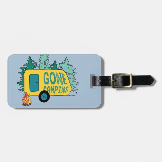 Borta campingsommarlägerlägerlägret Clipart Lyckli Bagagebricka (Horisontell Framsida)