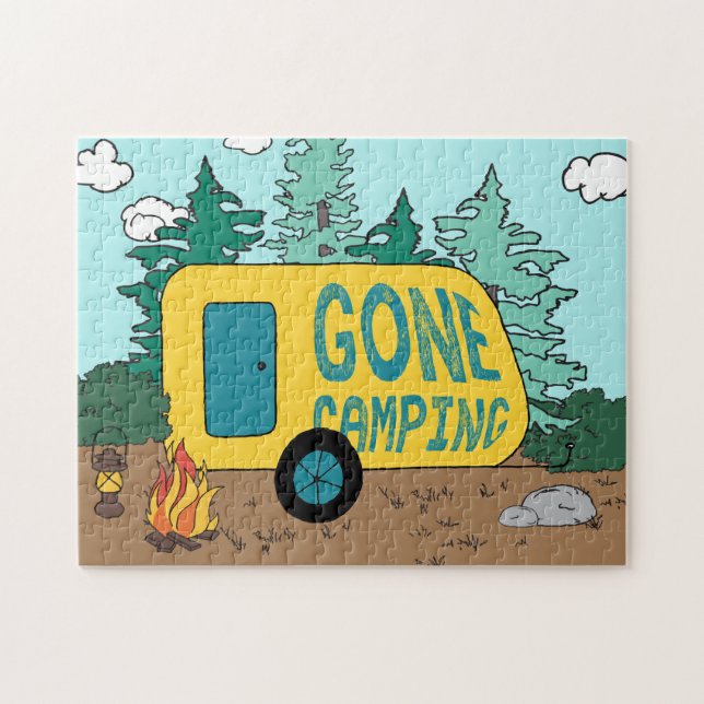 Borta campingsommarlägerlägerlägret Clipart Lyckli Pussel (Horisontell)